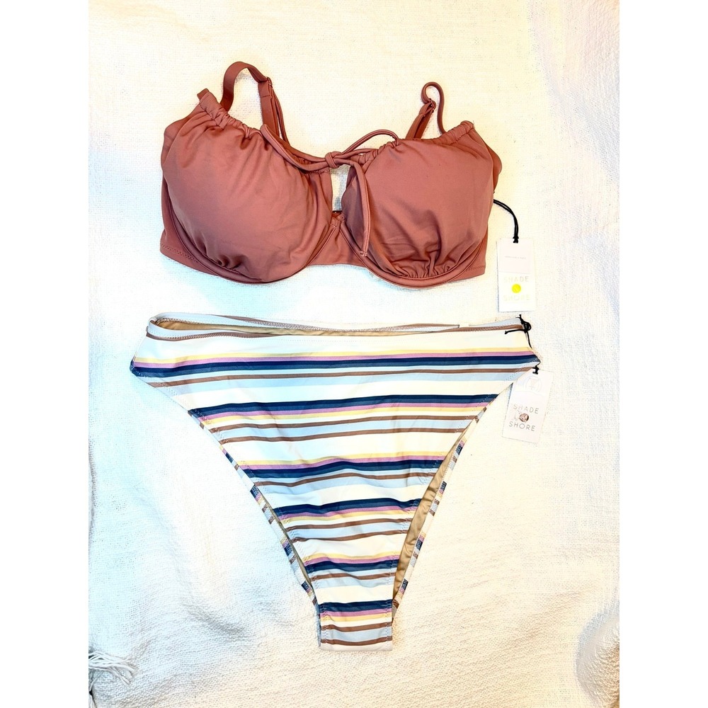 Bikini Set - Shade & Shore - Underwire Shirred Top & High Leg Bikini NWT .